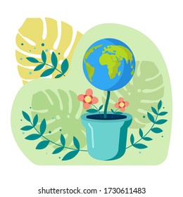 Ilustración vectorial de un globo y flores
