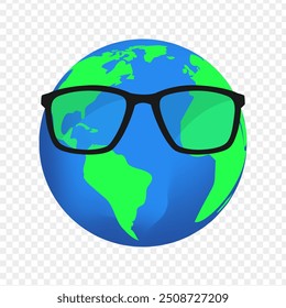 Vector illustration of globe with glasses on transparent background
