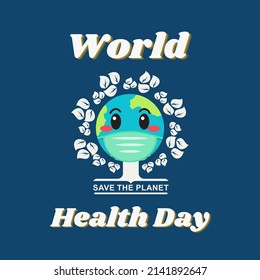 Vector illustration of globe graphic, tree, text. top view, perfect for background, wallpaper and celebrating world health day
