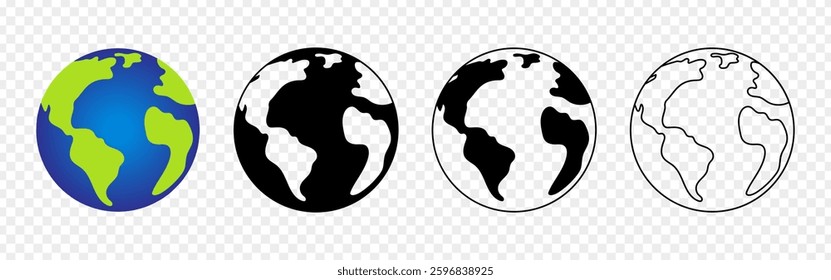 Vector illustration of Globe icon set isolated on transparent background