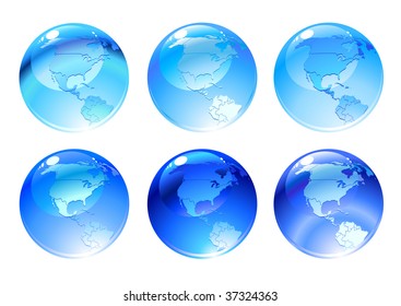 Vector Illustration of globe icons with different continents