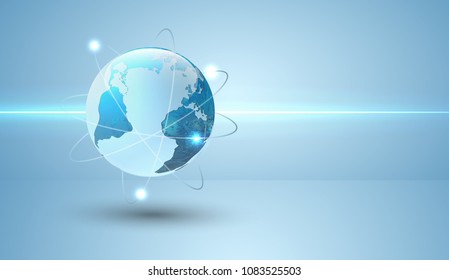 Vector Illustration of globe. Including shadow, glow, and simple blue backgrond. Used a clipping mask.