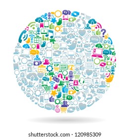Vector Illustration of the globe made with social media icons. no transparencies.