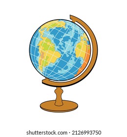 Vector illustration of a globe, a model of the Earth on a stand. Clipart on a transparent background.