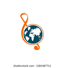 vector illustration of a globe and music note