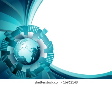 vector illustration - globe on a blue abstract background