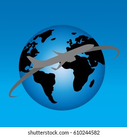 Vector illustration of Globe on a blue background.