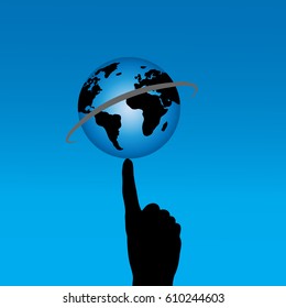 Vector illustration of Globe on a blue background.