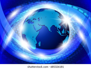 Vector illustration - globe on bright lines and flares background