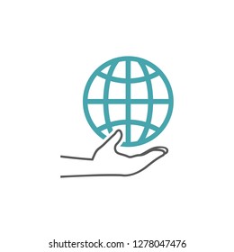 Vector illustration the globe on the man's hand. Set of vector symbols. The whole world in your hands. Flat design Monochrome