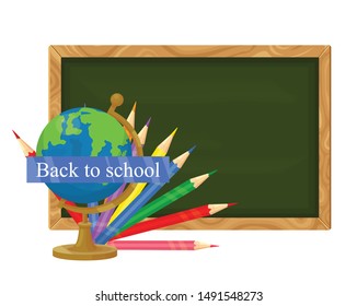 vector illustration with globe and pencils about school