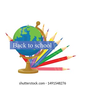 vector illustration with globe and pencils about school