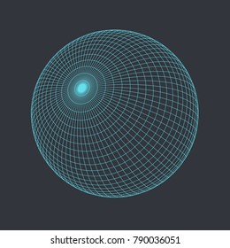 Vector illustration of Globe, perfectly round geometrical solid figure. Three-dimensional transparent object. Abstract polygonal shape and simple geometric form. Isolated on colored background.