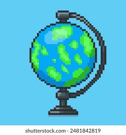 Vector Illustration of globe with Pixel Art Design, perfect for game assets themed designs