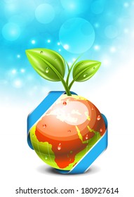 Vector illustration of globe and plant. Eco concept.