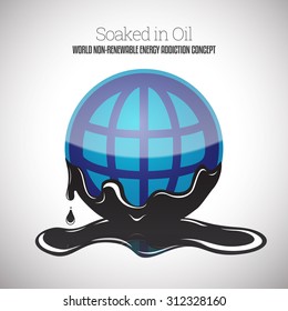 Vector illustration of a globe round symbol soaked in black thick oil.