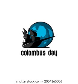 vector illustration of  globe, sailboat, Columbus day