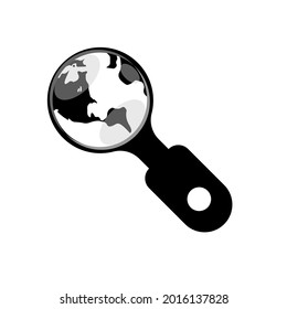 vector illustration of globe search glass design, black color. great for icons and logos. business, love of the world, care for nature.