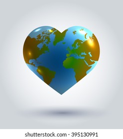 Vector illustration of a globe in the shape of heart
