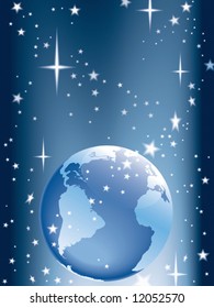 Vector illustration of a globe and shining stars.
