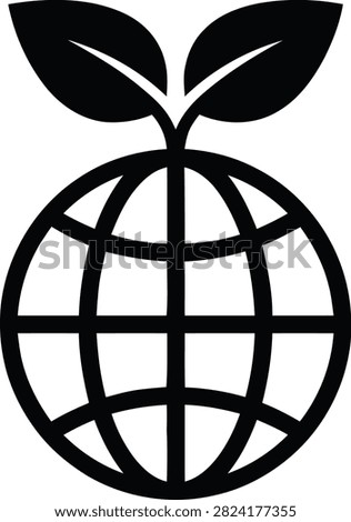 Vector illustration of a globe with two leaves on top, representing environmental sustainability, global ecology, and green earth concept.