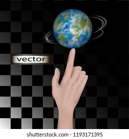 Vector illustration of a globe untwist on your finger, a symbol of power and control, planet earth spinning in your hand