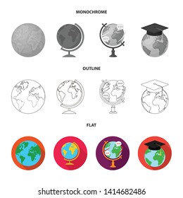 Vector illustration of globe and world icon. Set of globe and earth stock vector illustration.