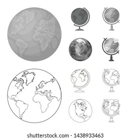 Vector illustration of globe and world icon. Collection of globe and earth stock vector illustration.