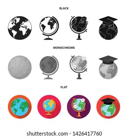 Vector illustration of globe and world logo. Set of globe and earth vector icon for stock.