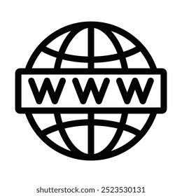 Vector illustration of a globe with www text, symbolizing internet, web, or global connection. Editable stroke.