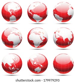 Vector illustration of globes isolated on white. 