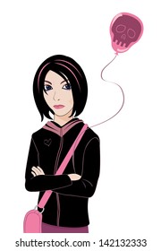 Vector illustration of a gloomy emo kid with a balloon.