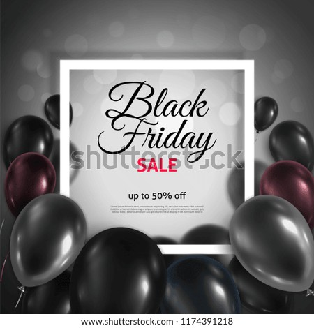Vector illustration with glossy 3d balloons. Black Friday sale poster, banner.