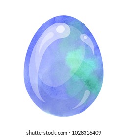 Vector illustration: glossy 3d marble blue Easter egg template with watercolor texture for Easter holidays design isolated on white background.