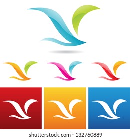 Vector Illustration Of Glossy Abstract Bird Icons