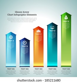 Vector Illustration Of Glossy Arrow Chart Infographic Elements.