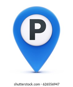 Vector illustration of glossy blue map location pointer icon with parking icon