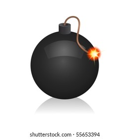 Vector illustration. Glossy bomb icon on white. EPS10