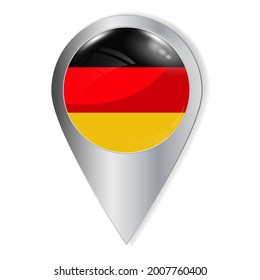 Ilustración vectorial. Botón brillante con resaltados y sombras. Icono de ubicación geográfica. Patriotismo del país, bandera de Alemania en rojo negro y dorado. Elemento de interfaz de usuario. Conjunto de países de recuerdo.