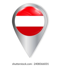 Vector illustration. Glossy button with highlights and shadows. Geographic location icon. Flag of Austria. User interface element. Set of souvenir countries.