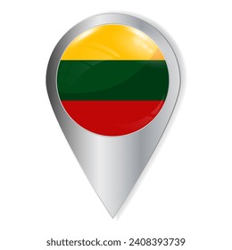 Vector illustration. Glossy button with highlights and shadows. Geographic location icon. Flag of Lithuania. User interface element. Set of souvenir countries.