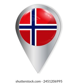 Vector illustration. Glossy button with highlights and shadows. Geographic location icon. Flag of Norway. User interface element. Set of souvenir countries.
