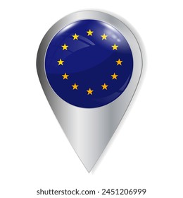 Vector illustration. Glossy button with highlights and shadows. Geographic location icon. Flag of Europe, European Union. User interface element. Set of souvenir countries.
