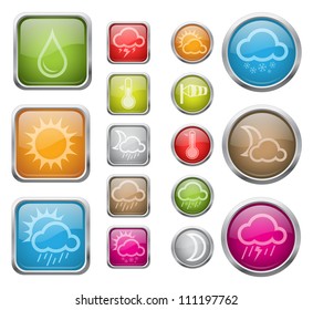 Vector illustration of vector glossy buttons with weather sign icons