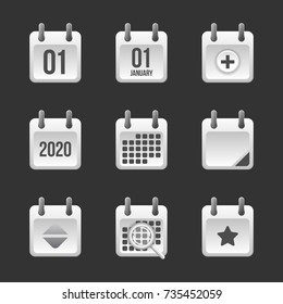 Vector illustration of glossy calendar icons collection.