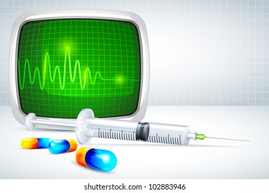 vector illustration of glossy capsule and capsule with ecg monitor