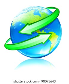 Vector illustration of Glossy Earth Map Globe with green Arrows