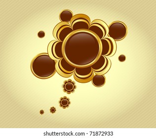 vector illustration of a glossy golden speech bubble on striped background