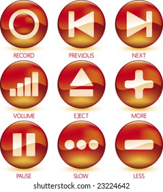 Vector illustration of glossy media icon set (1 of 4).