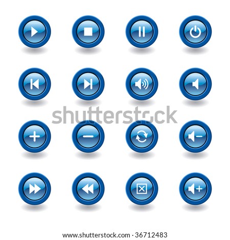 vector illustration of glossy media player icons and symbols